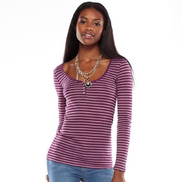 Juicy Couture Tops - JUICY COUTURE Purple Stripe Burnout Henley Top S